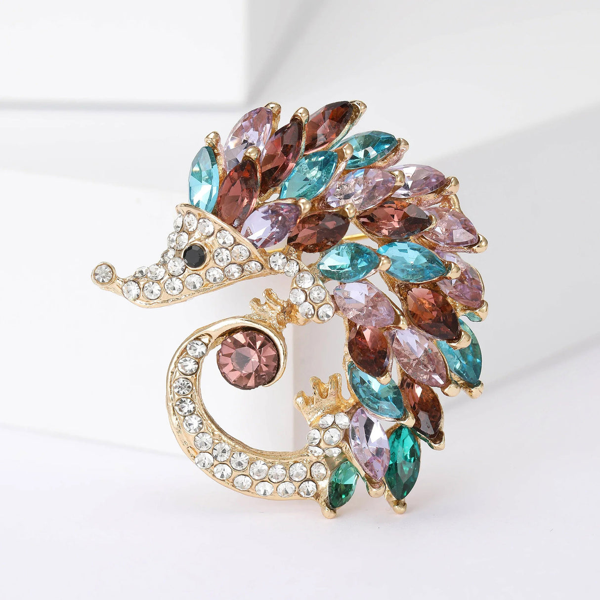 Hedgehog Brooch with Rhinestones | Red or Blue