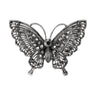 Butterfly brooch with dark gunmetal-tone base and clustered black faceted stones, cutout on white background.