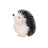 Hedgehog brooch featuring white body, pink accents, and black spines with silver-tone tips, cutout on white background.