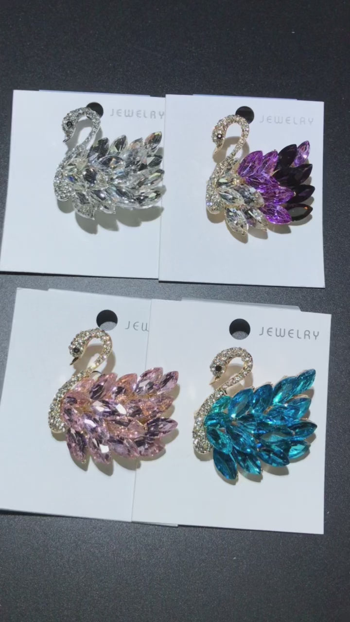 Swan Brooch with Crystal Feathers | White, Purple, Blue or Yellow