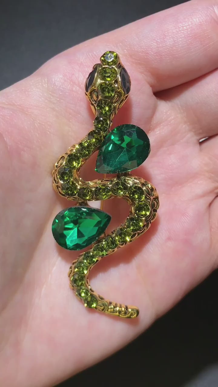 Snake Brooch with Teardrop Stones | Green or Blue