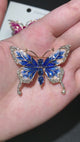 Butterfly Brooch with Colorful Enamel Wings & Crystal Body | Pink, Blue or Green