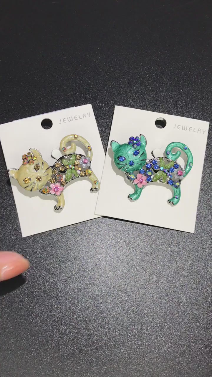 Cat Brooch with Floral Detail | Five Colors