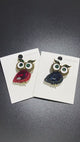 Owl Brooch with Large Faceted Body Stone  | Red or Blue