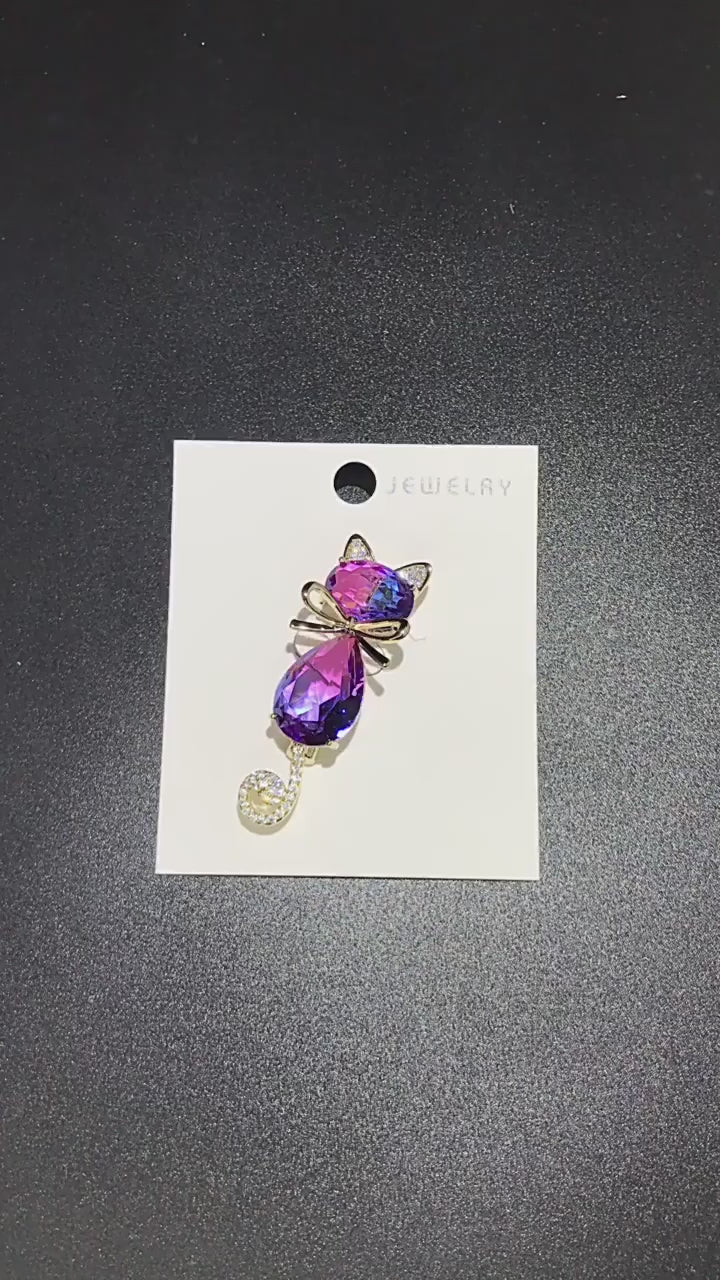 Cat Brooch with Crystal Body | Pink, Blue, Green or Black