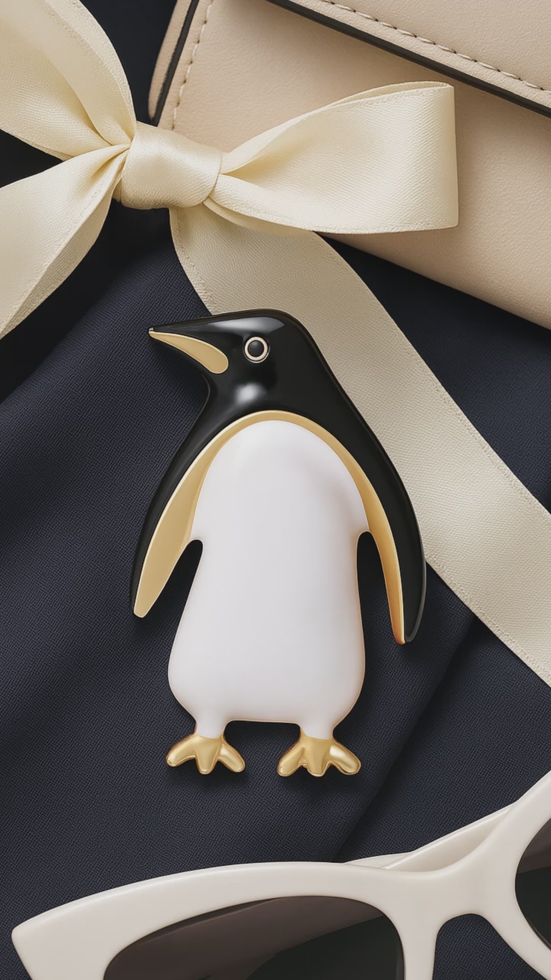 Minimal Penguin Brooch | Black & White Enamel with Gold-Tone Accents