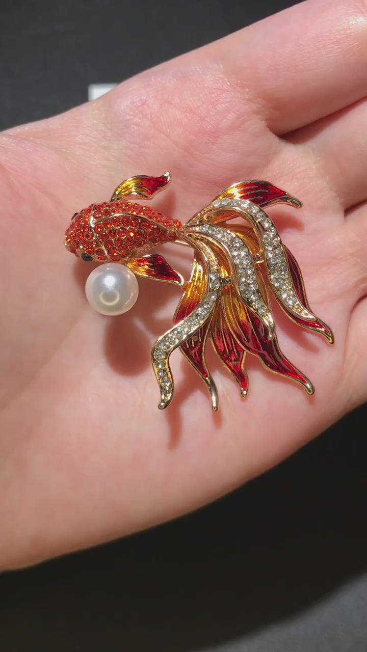 Koi Fish Brooch with Faux Pearl | Purple, Green, Red or Multicolor