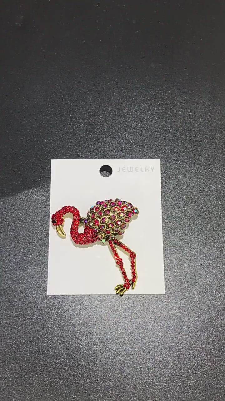 Flamingo Brooch with Rhinestone Body | Red or Pink