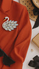 Swan Brooch in Black & White |  Crystal Wings & Enamel Body