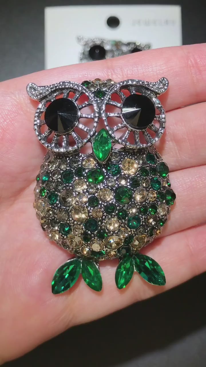 Owl Brooch with Colorful Crystals | Six Styles