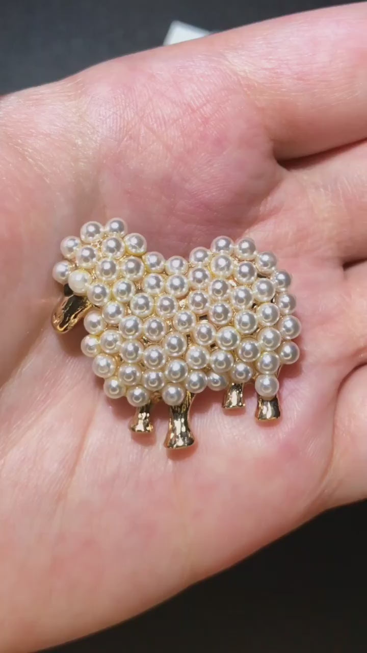 Minimalist Sheep Brooch with Faux Pearls | Gold & Silver Tone