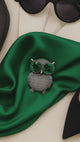 Owl Brooch with Green Eyes and Textured Metal  | Antique Silver or Gold Toned