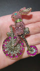 Rabbit Brooch on Bicycle | Pink Crystals