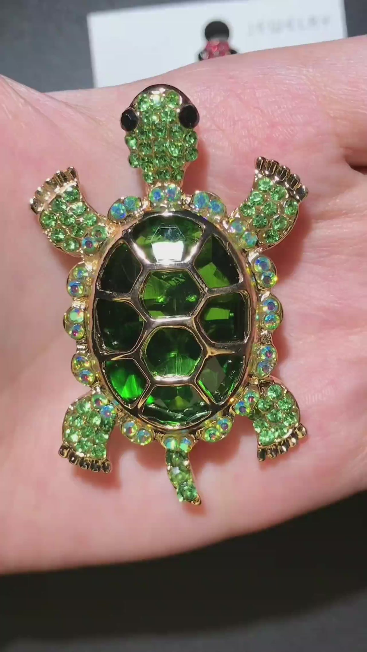 Turtle Brooch with Large Stone Body | Pink or Green