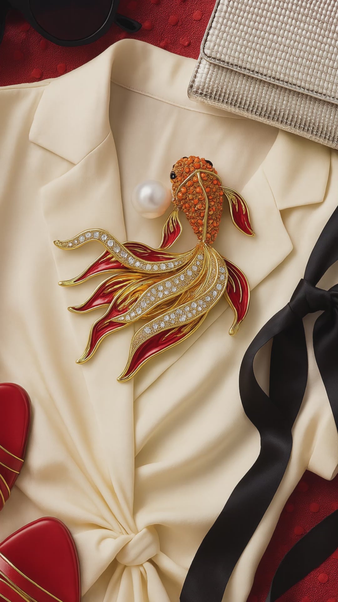 Koi Fish Brooch with Faux Pearl | Purple, Green, Red or Multicolor