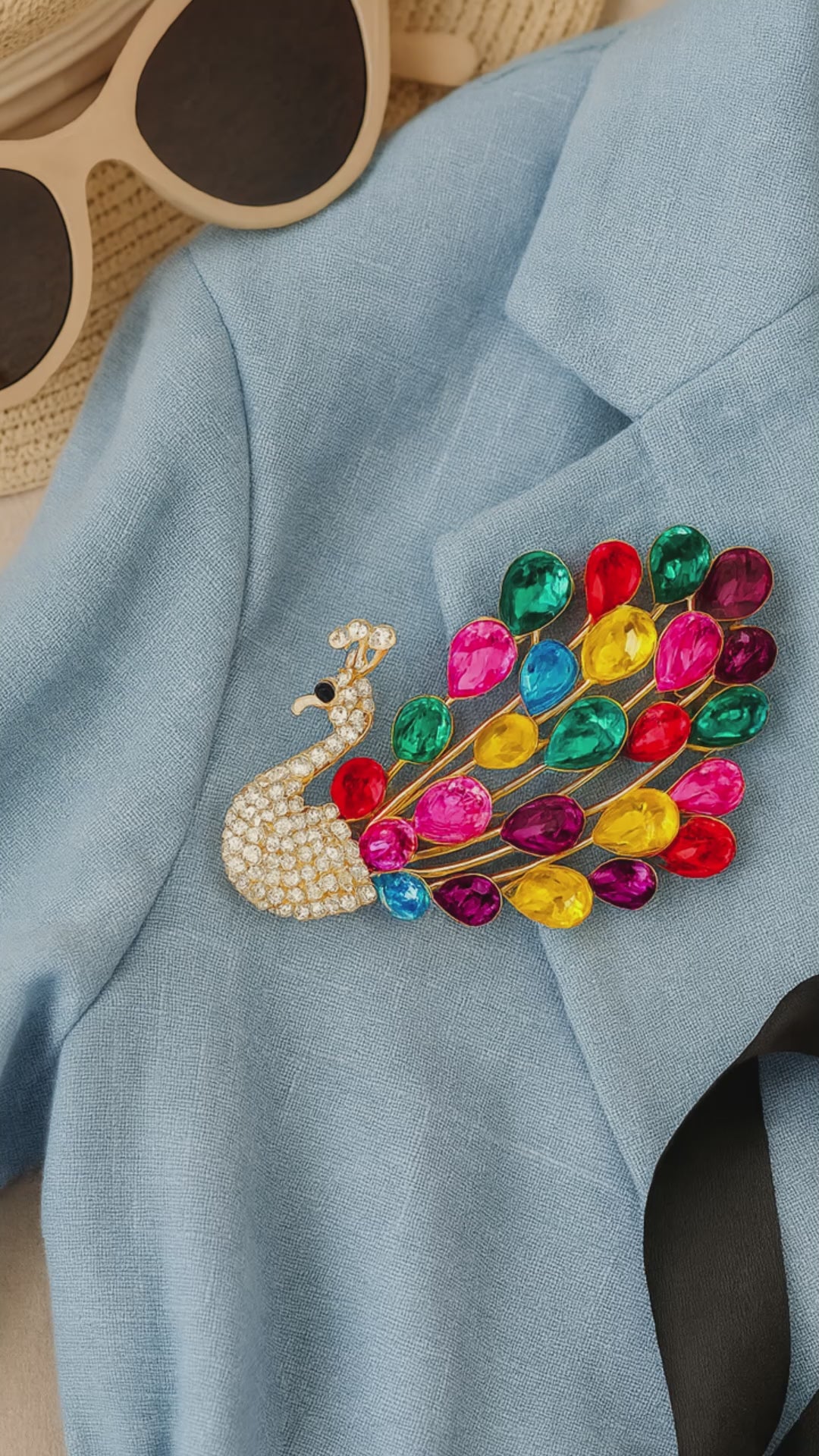Peacock Brooch with Side-Facing Design | Crystals in 6 Colors