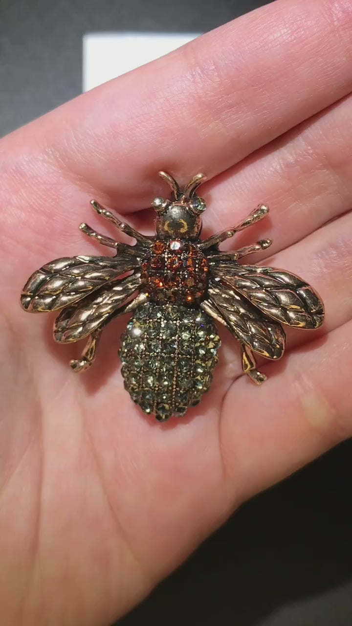 Antique-Style Bee Brooch | Red, Blue, Green or Orange Rhinestones