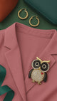 Black & White Owl Brooch with Red Heart | Crystals in Gold-Tone Frame