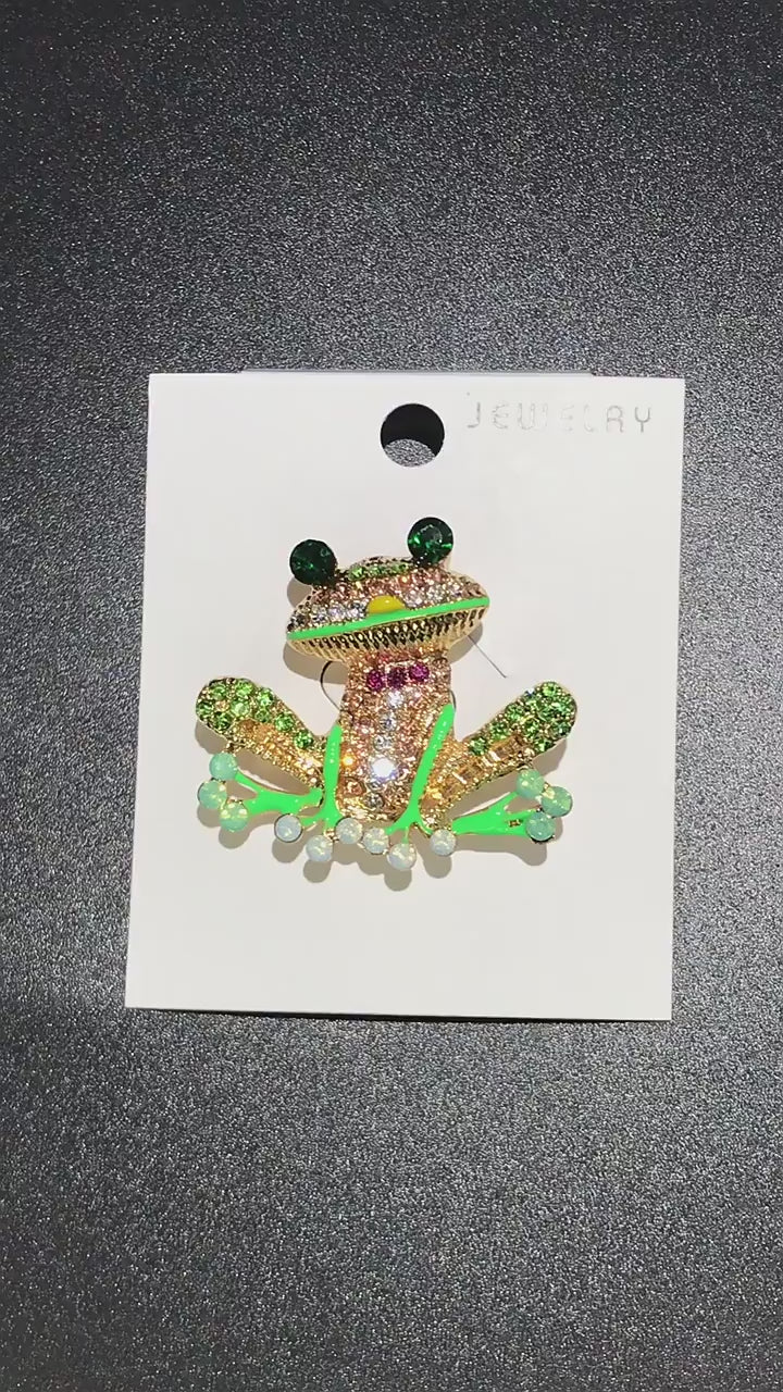 Frog Brooch | Multicolor Crystals