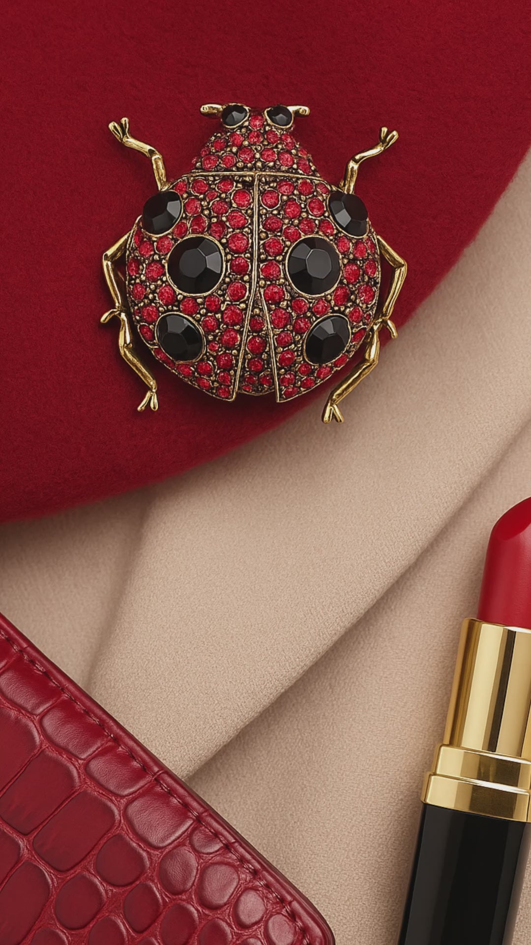 Ladybug Brooch with Colored Crystals | Red, Green, Blue or White