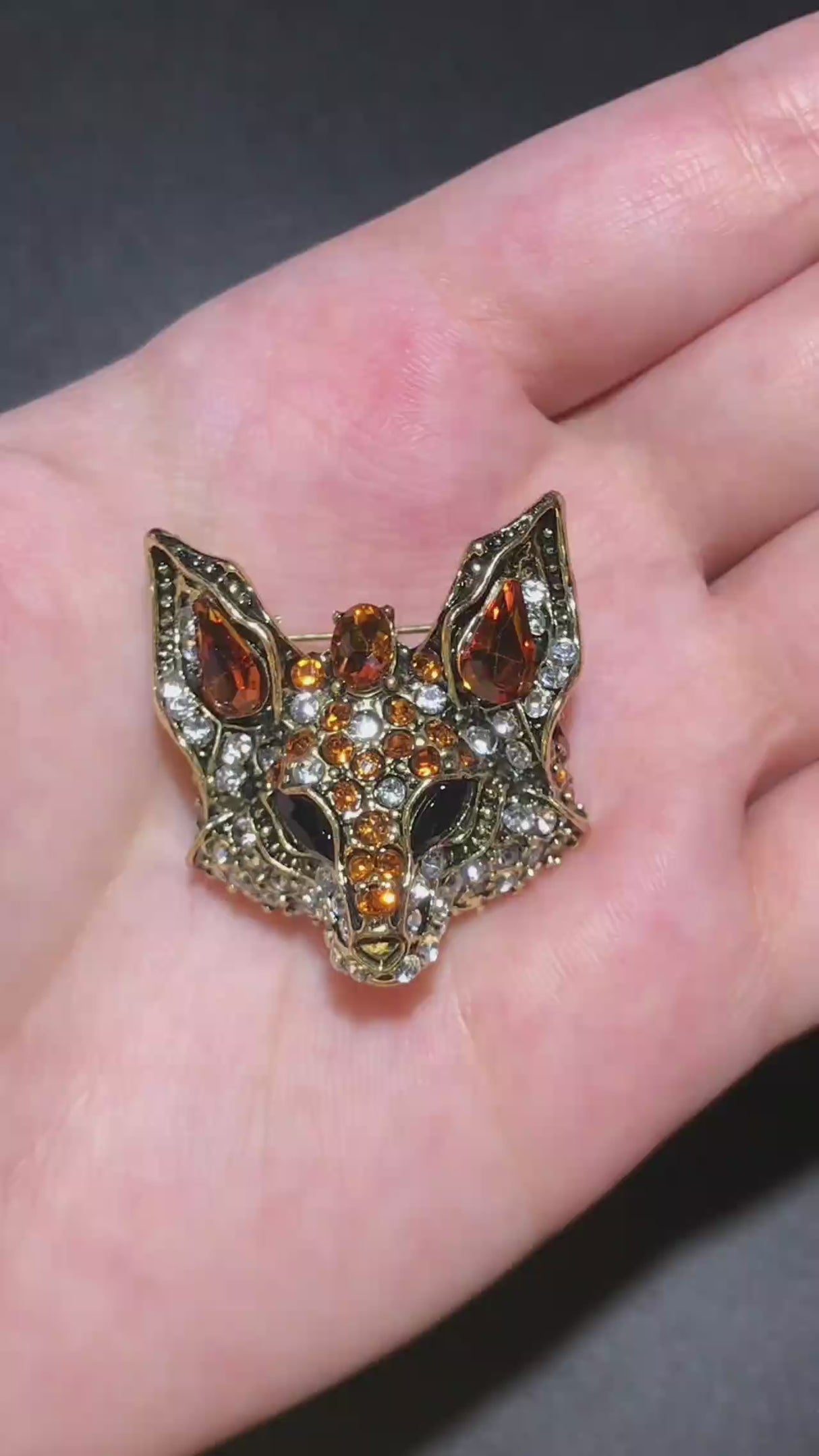 Fox Head Brooch | Blue or Orange Rhinestones
