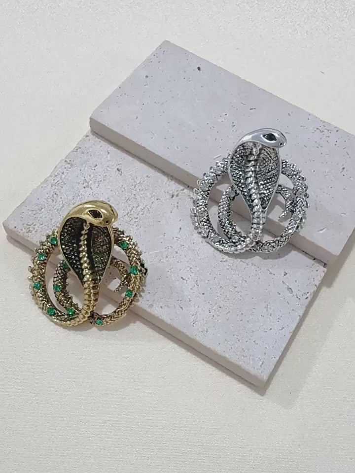 Cobra Brooch with Coiled Body | Antique-Style Gold or Silver Tone