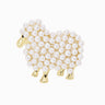 Sheep brooch with gold-tone metal and white round beads clustered in a textured pattern, cutout on white.