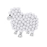 Sheep brooch with silver-tone metal and white round beads forming a compact wool-like texture, cutout on white.
