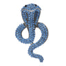 Cobra-shaped snake brooch with blue stones and silver-toned metal outline, cutout on white background.