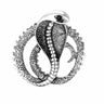 Vintage-style cobra-shaped snake brooch in textured silver-tone metal finish with clear faceted stone accents, cutout on white background.